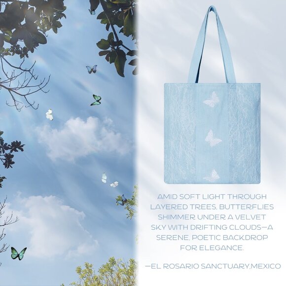 Brand New with Tag - Original Design Romantic Butterfly Lace Denim Tote - Picture 2 of 8